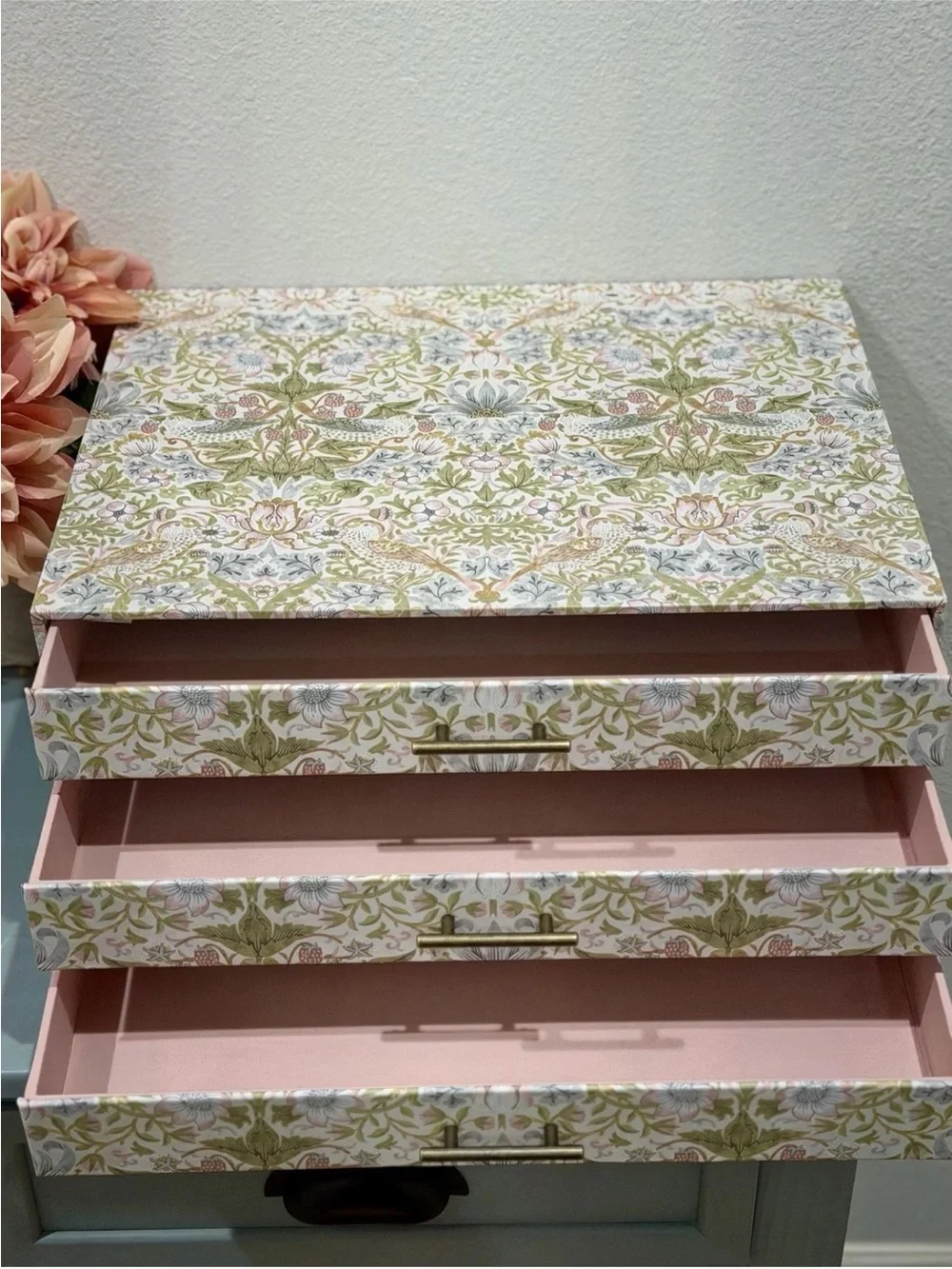 Morris and Co Strawberry Thief Desk Organizer Storage Box with 3 Drawers/ NEW